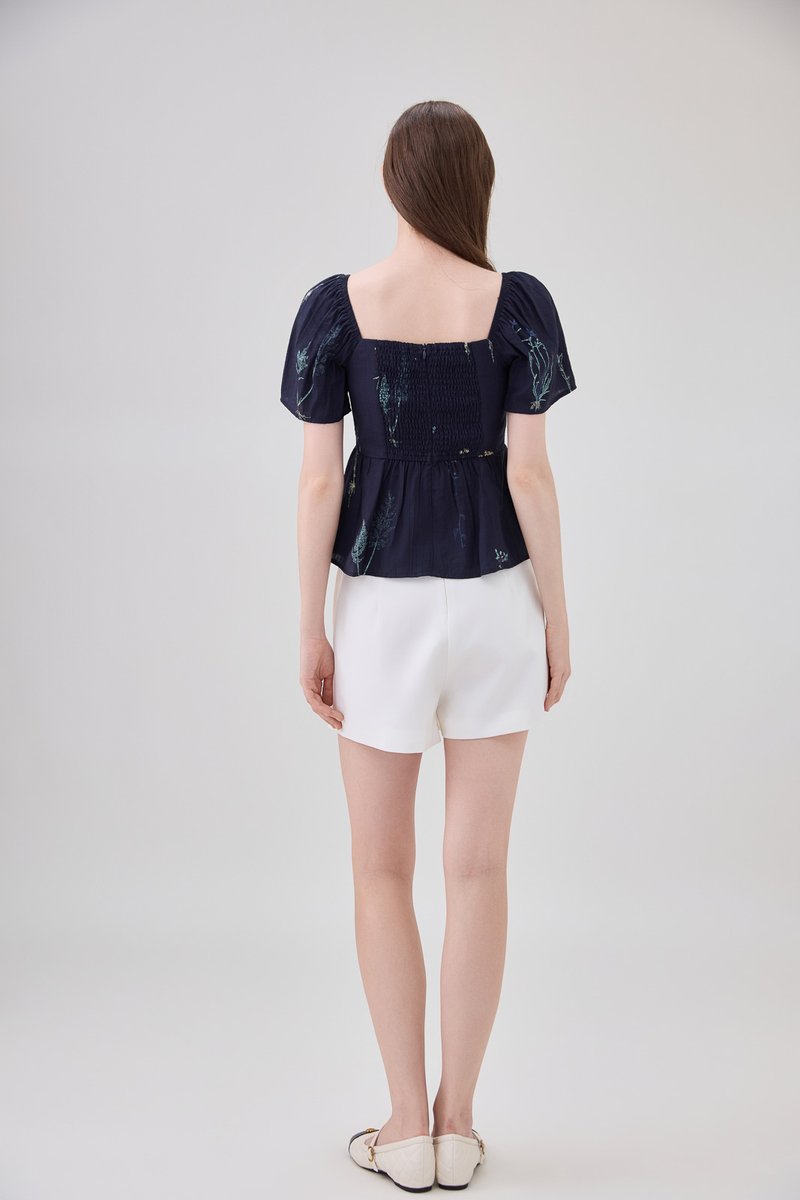 Bennet Botanical Flutter Top In Navy
