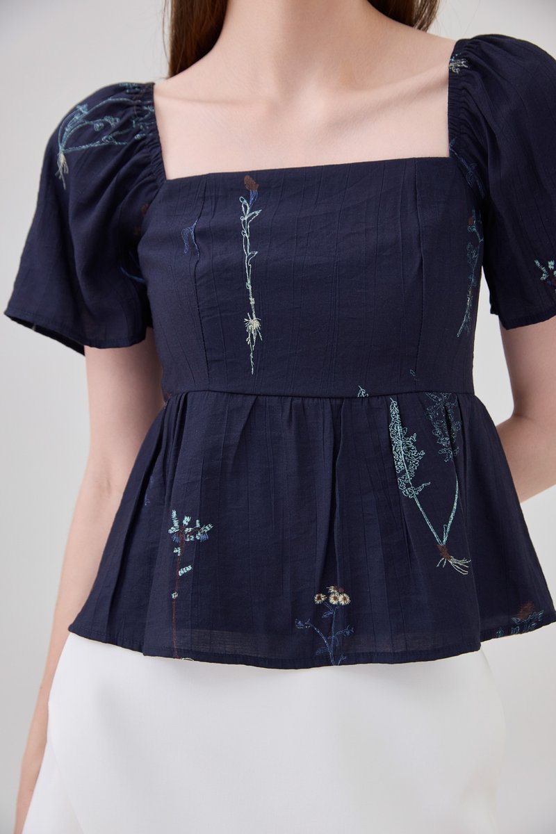 Bennet Botanical Flutter Top In Navy