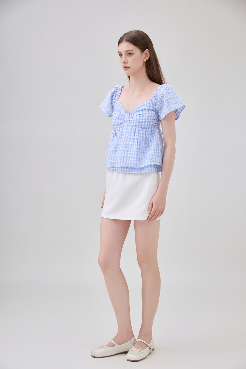 Germaine Eyelet Bow Gingham Top In Blue