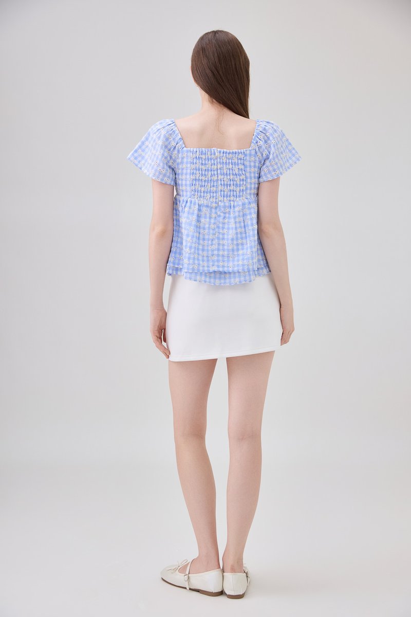 Germaine Eyelet Bow Gingham Top In Blue