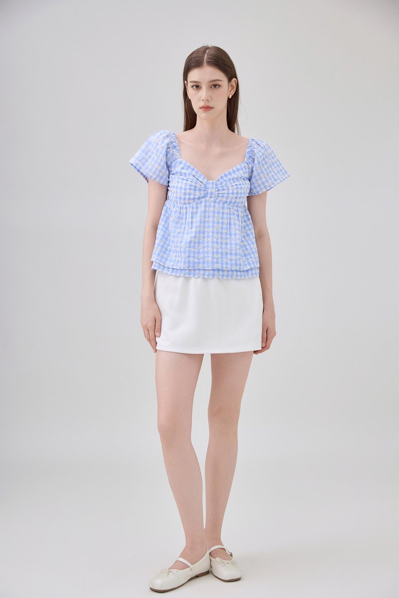 Germaine Eyelet Bow Gingham Top In Blue