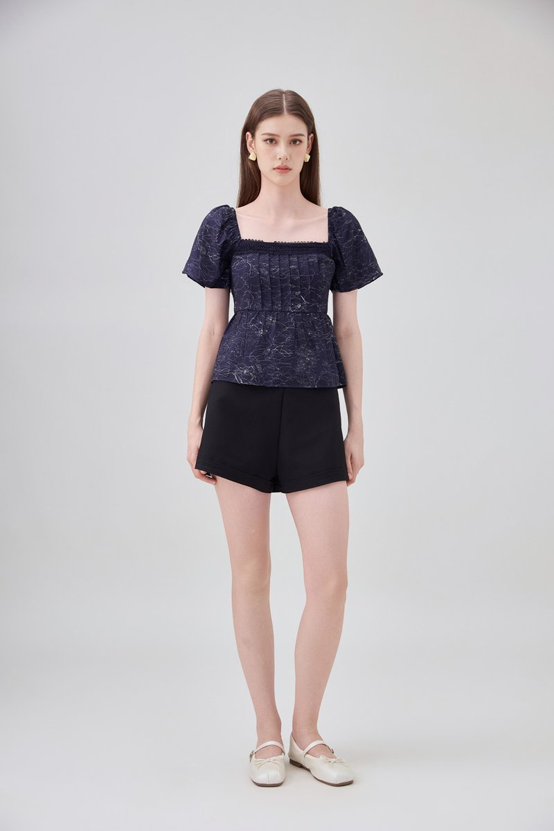 Antonella Pintuck Babydoll Top In Navy
