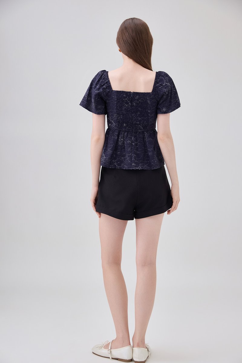 Antonella Pintuck Babydoll Top In Navy