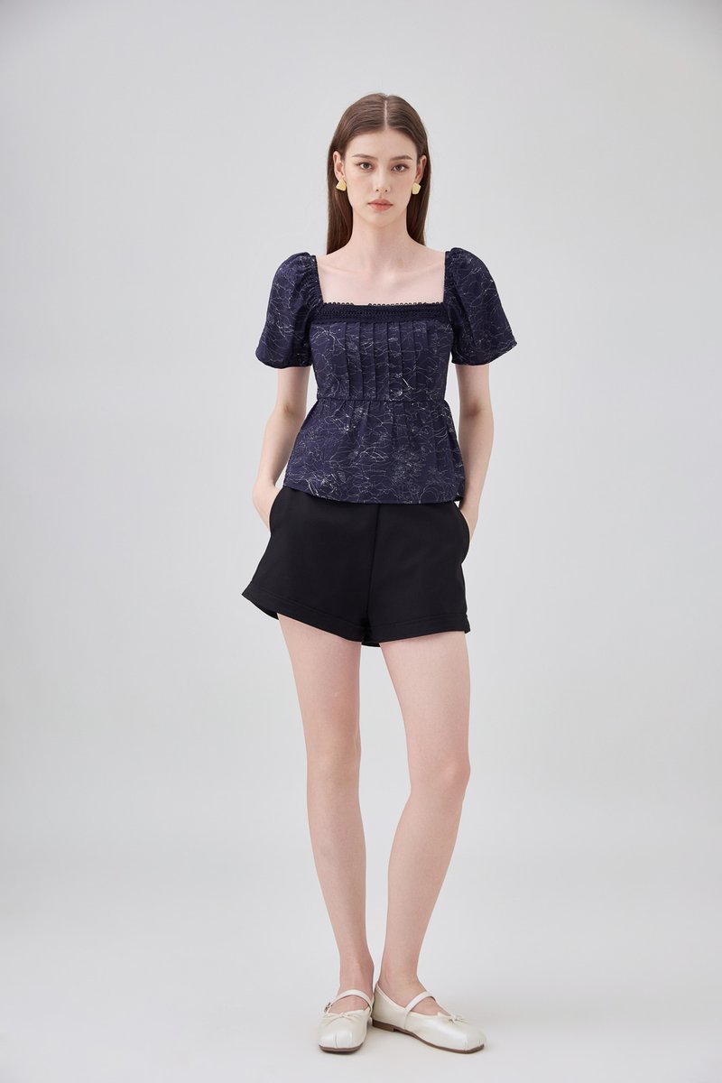 Antonella Pintuck Babydoll Top In Navy