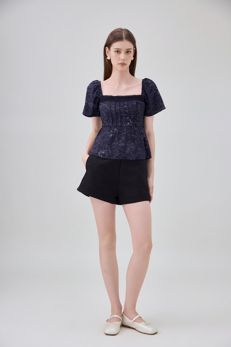 Antonella Pintuck Babydoll Top In Navy