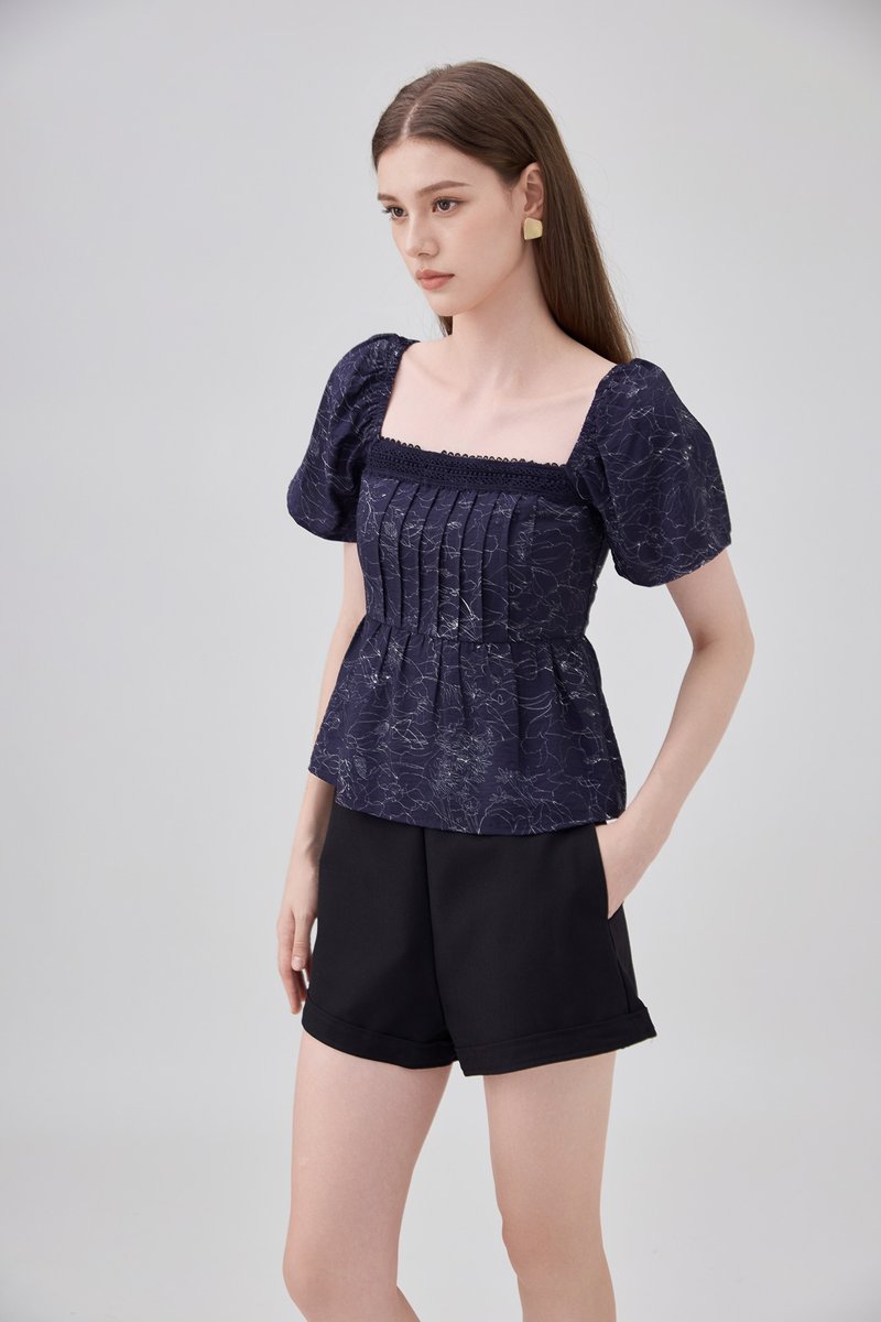 Antonella Pintuck Babydoll Top In Navy