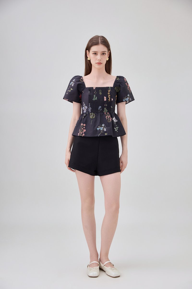 Chaya Botanical Garden Pintuck Babydoll Top In Black