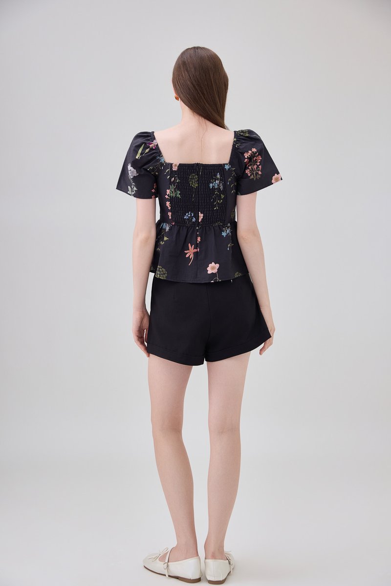 Chaya Botanical Garden Pintuck Babydoll Top In Black