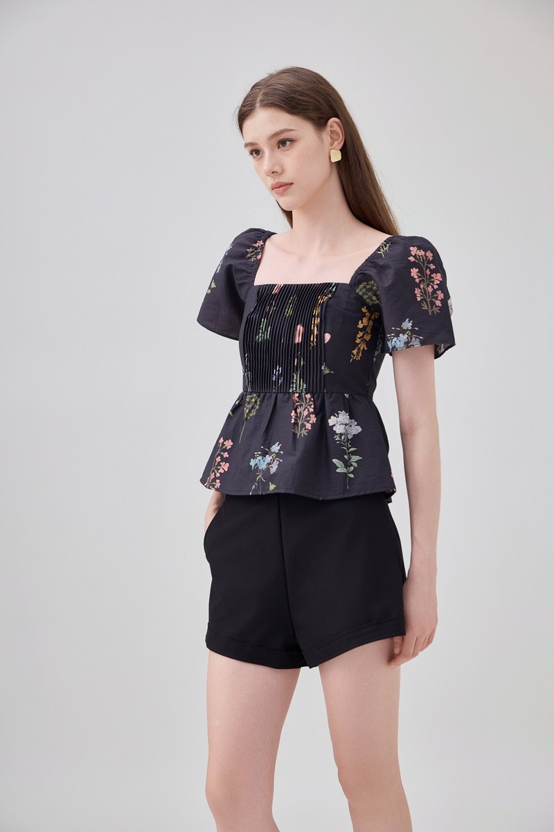 Chaya Botanical Garden Pintuck Babydoll Top In Black