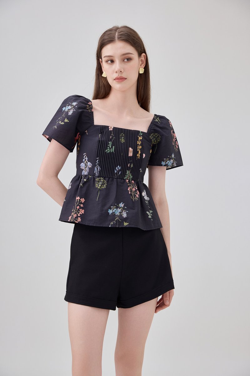 Chaya Botanical Garden Pintuck Babydoll Top In Black