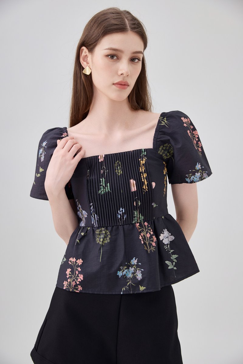 Chaya Botanical Garden Pintuck Babydoll Top In Black