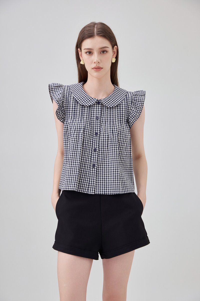 Mariella Gingham PeterPan Double Flutter Top