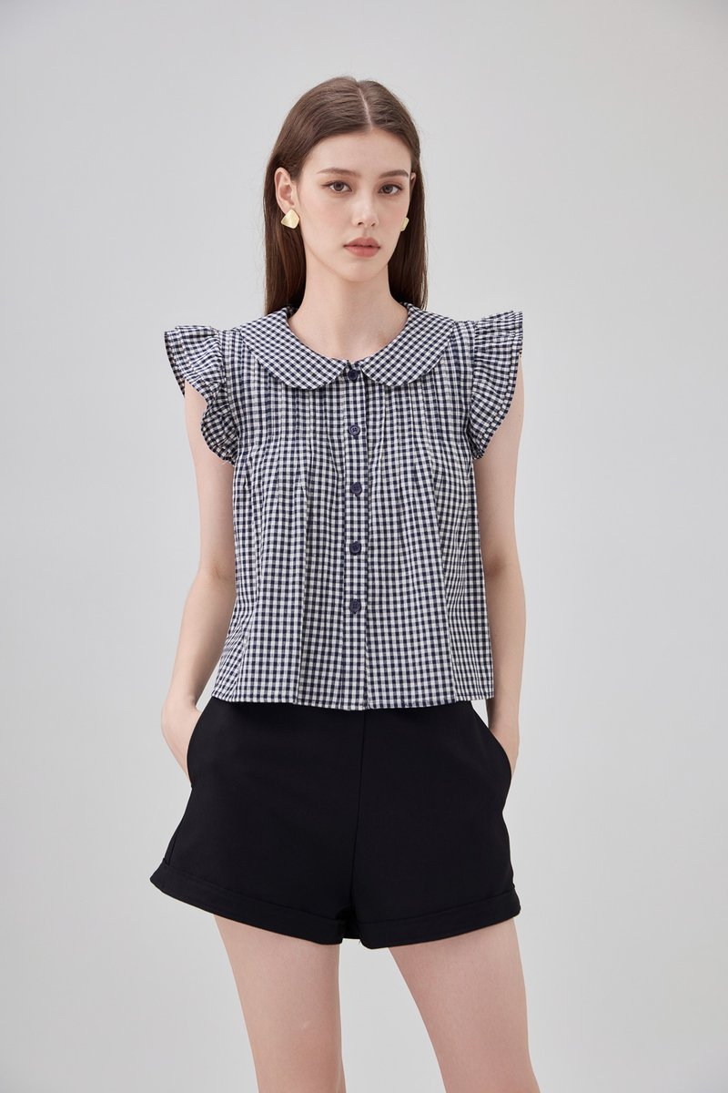 Mariella Gingham PeterPan Double Flutter Top