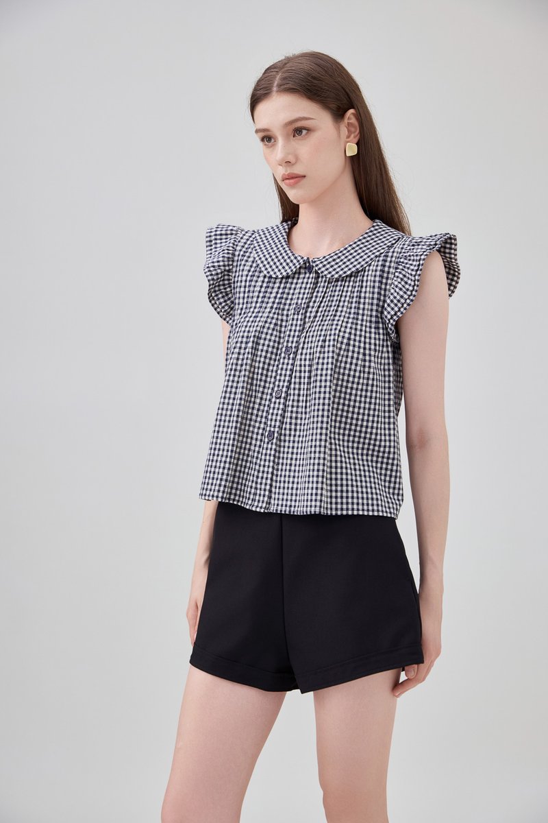 Mariella Gingham PeterPan Double Flutter Top