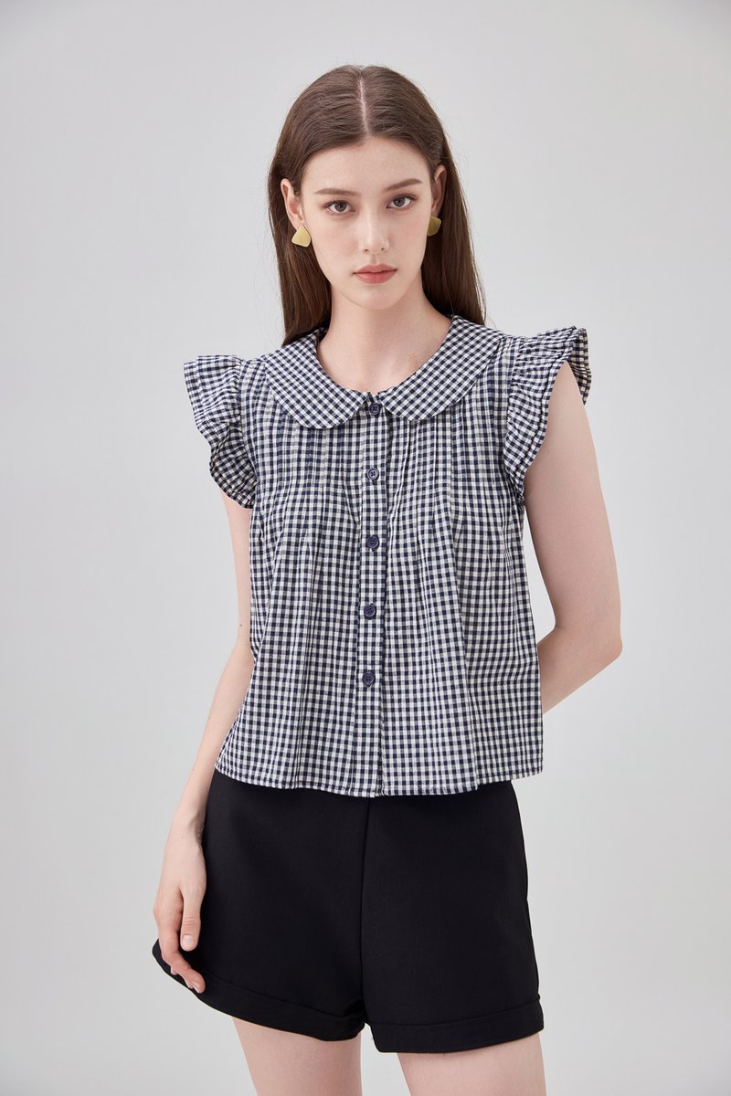 Mariella Gingham PeterPan Double Flutter Top