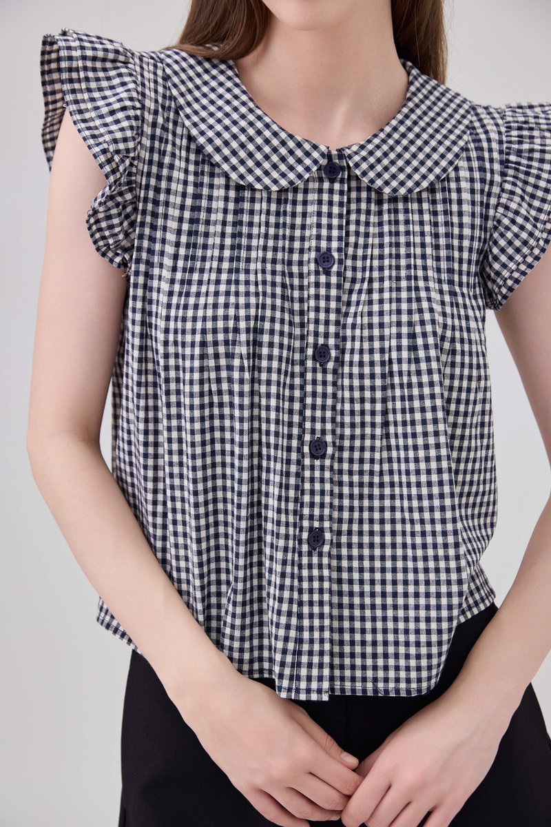 Mariella Gingham PeterPan Double Flutter Top