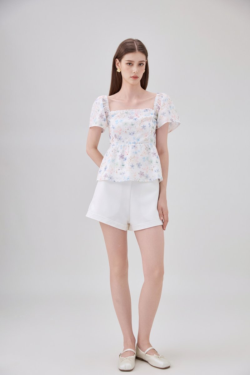 Claudia Lace Trim Floral Babydoll Top
