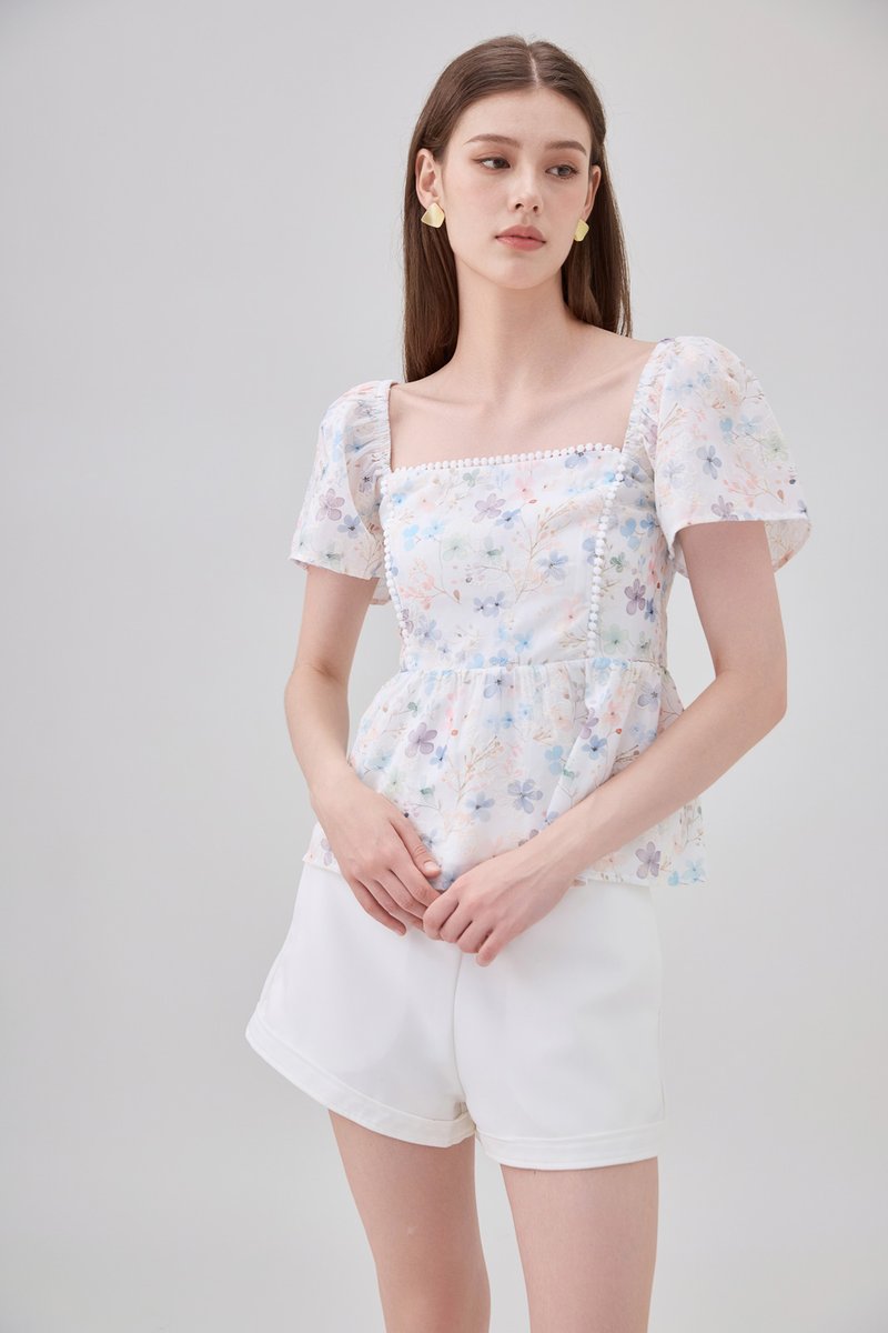 Claudia Lace Trim Floral Babydoll Top