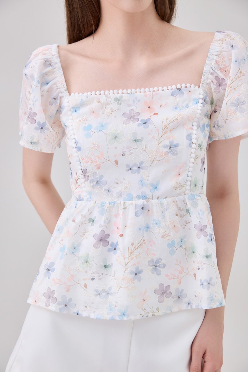 Claudia Lace Trim Floral Babydoll Top