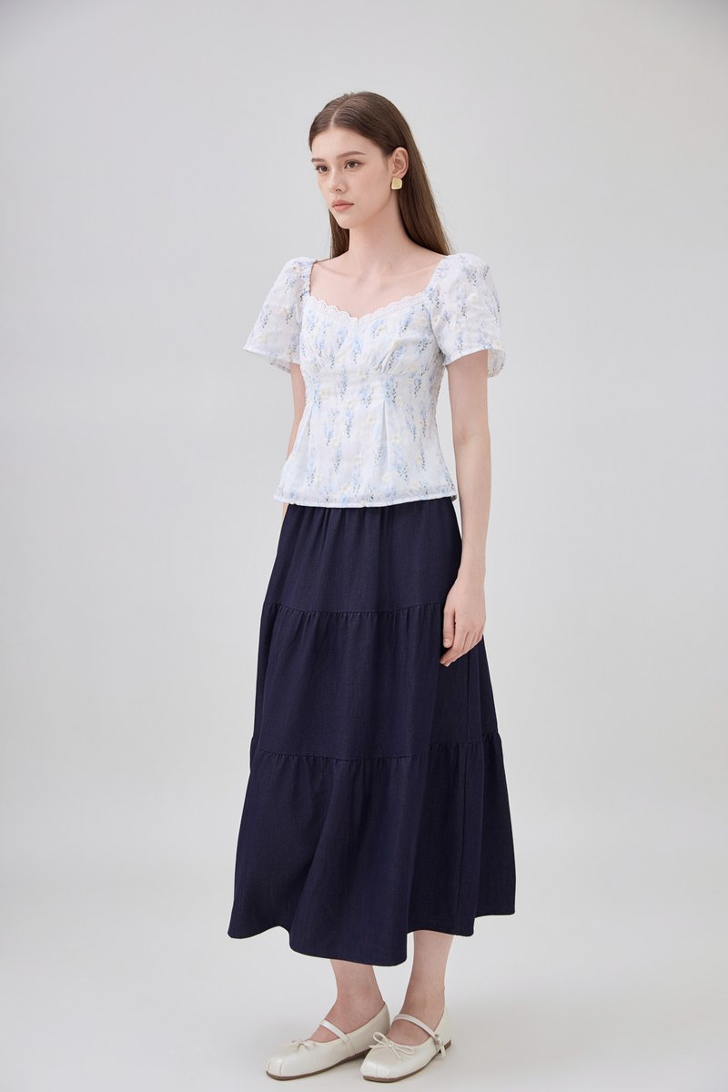 Renata Embroidery Floral Crochet Top In Blue