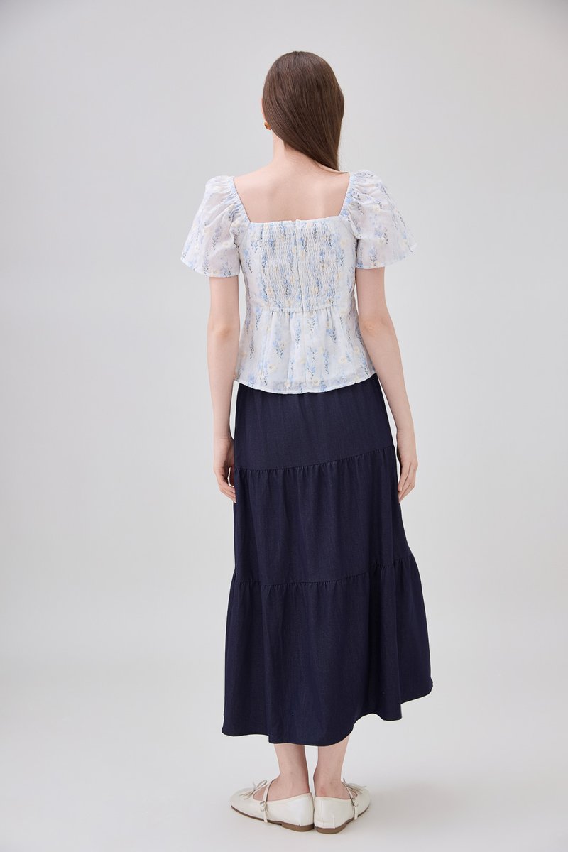 Renata Embroidery Floral Crochet Top In Blue