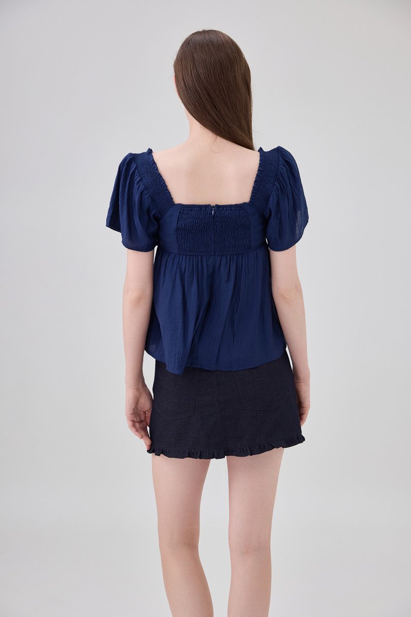 Marlee Textured Pleated Top In Navy