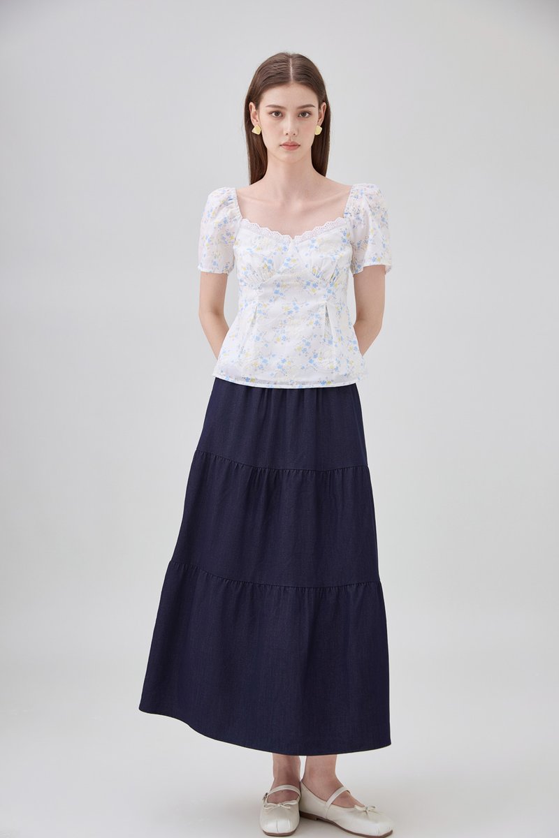 Renata Embroidery Floral Top In Yellow