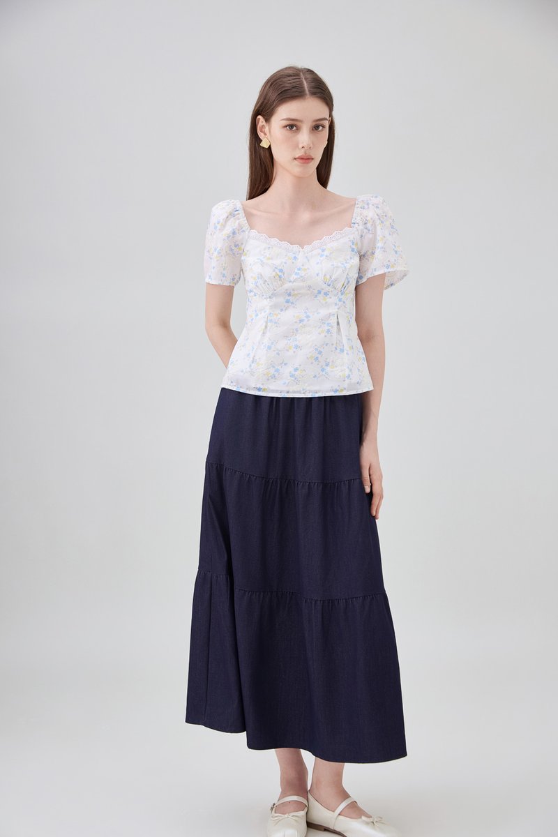 Renata Embroidery Floral Top In Yellow