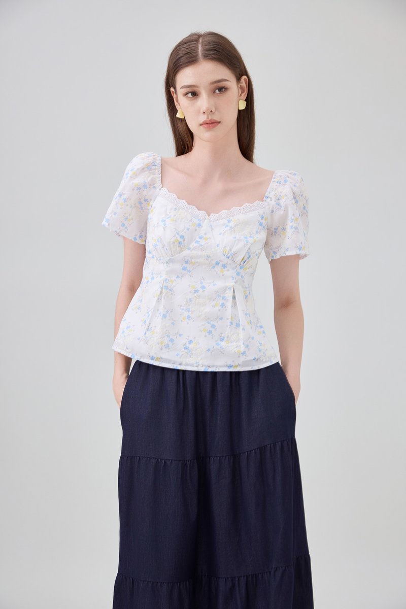 Renata Embroidery Floral Top In Yellow