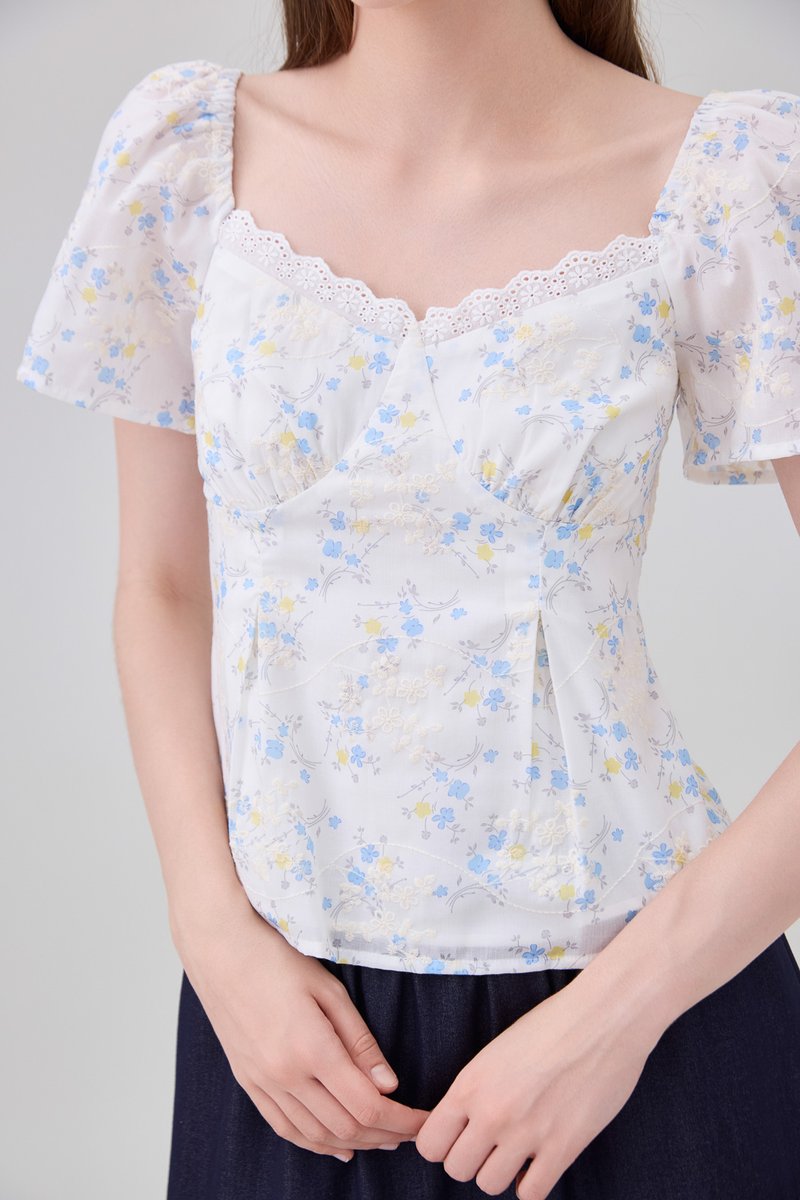 Renata Embroidery Floral Top In Yellow