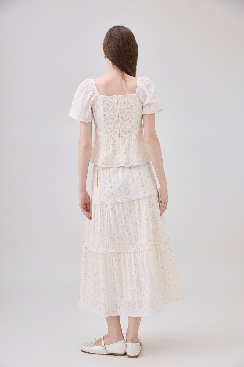Sutton Floral Ribbon Button Top In Cream