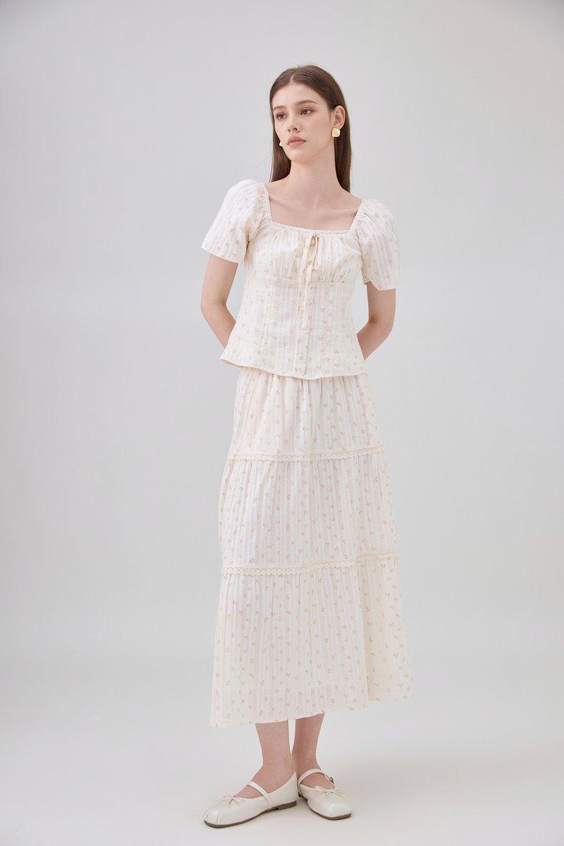 Sutton Floral Lace Midi Skirt In Cream