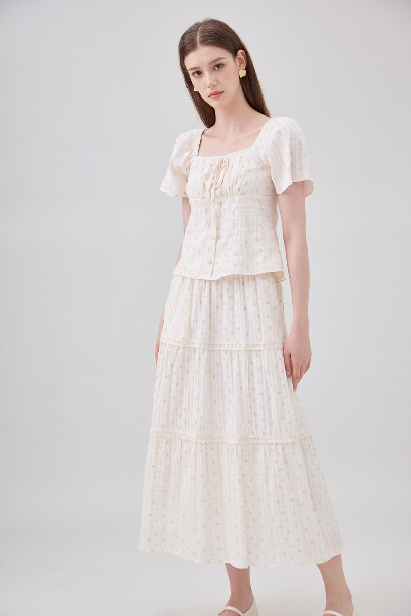 Sutton Floral Lace Midi Skirt In Cream