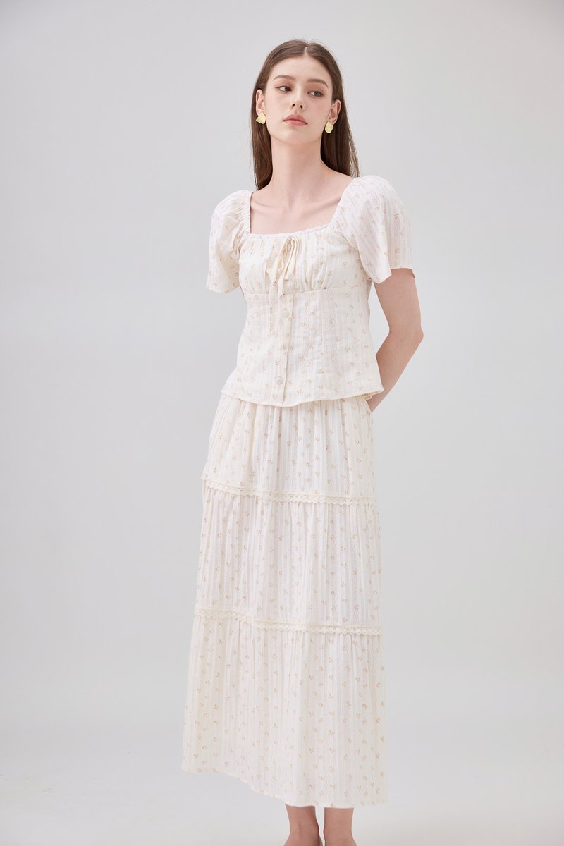Sutton Floral Lace Midi Skirt In Cream
