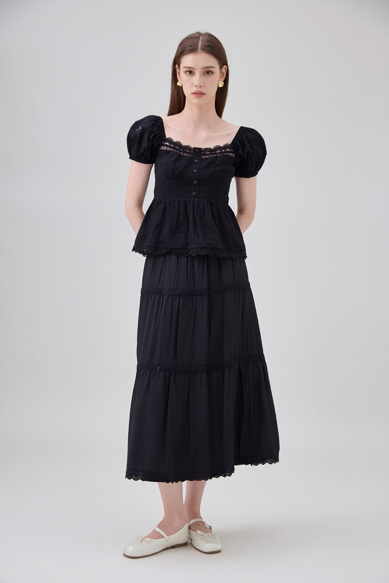 Darla Swiss Dot Crochet Babydoll Top In Black