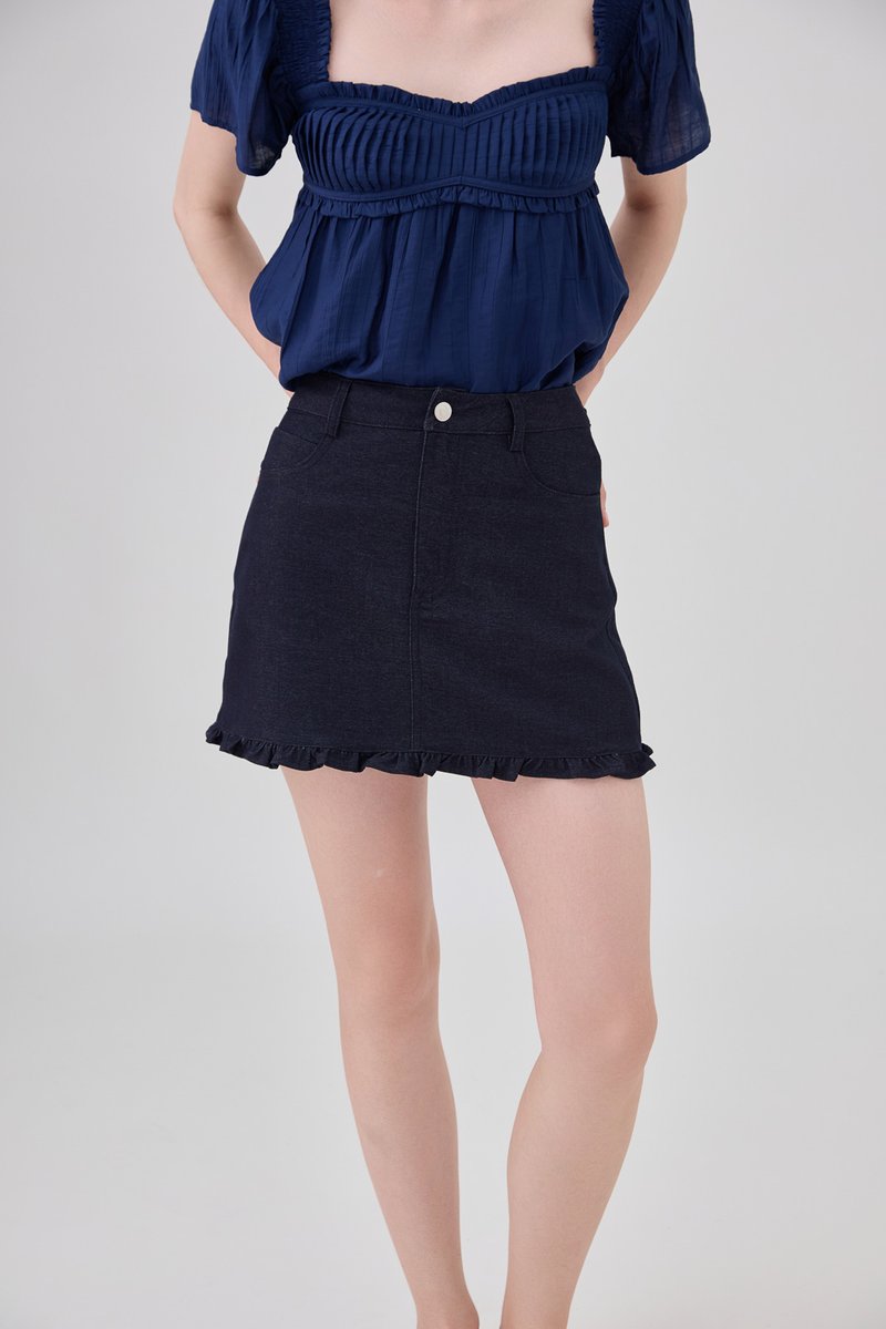 Bexley Ruffles Hem Denim Skort in Dark Wash