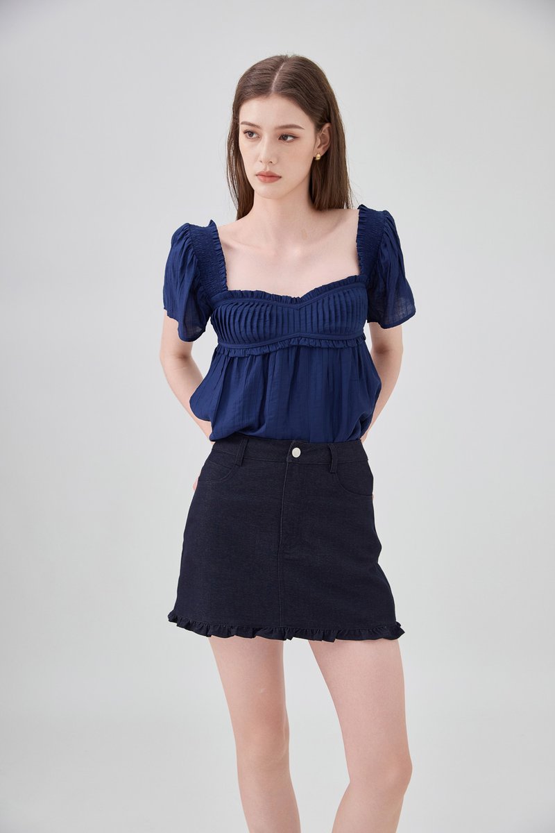 Bexley Ruffles Hem Denim Skort in Dark Wash