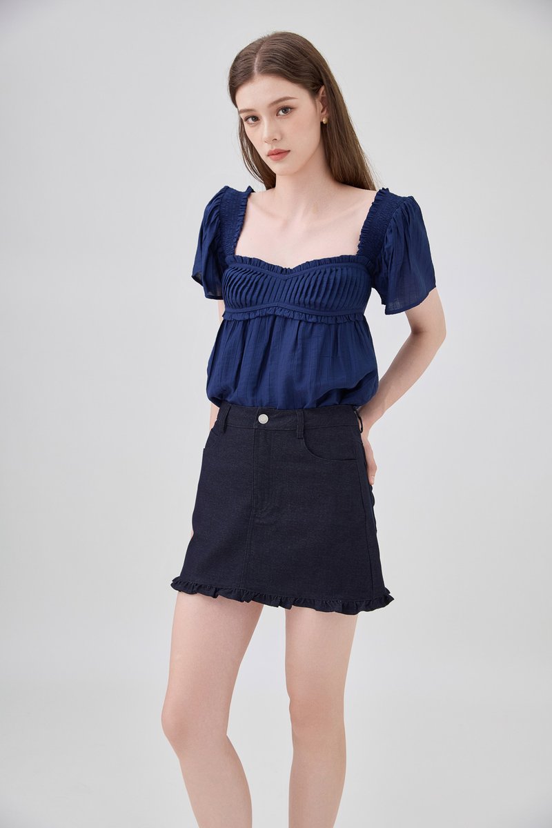 Bexley Ruffles Hem Denim Skort in Dark Wash