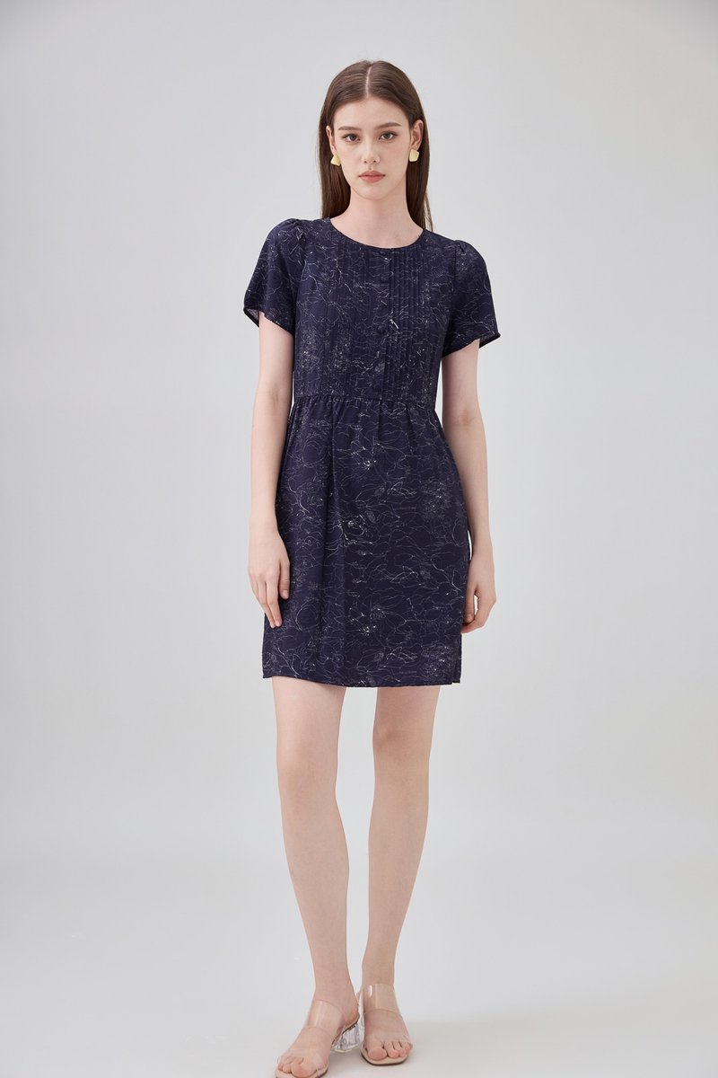 Antonella Pintuck Button Dress In Navy