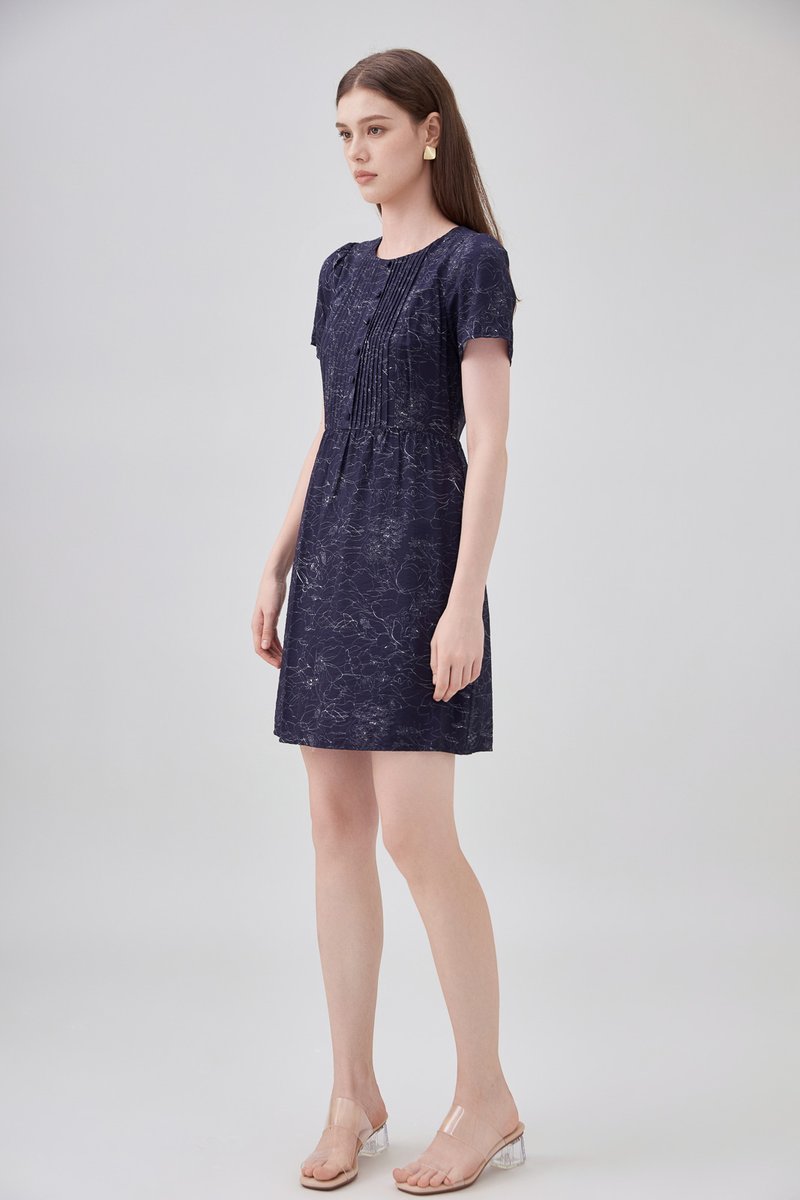 Antonella Pintuck Button Dress In Navy