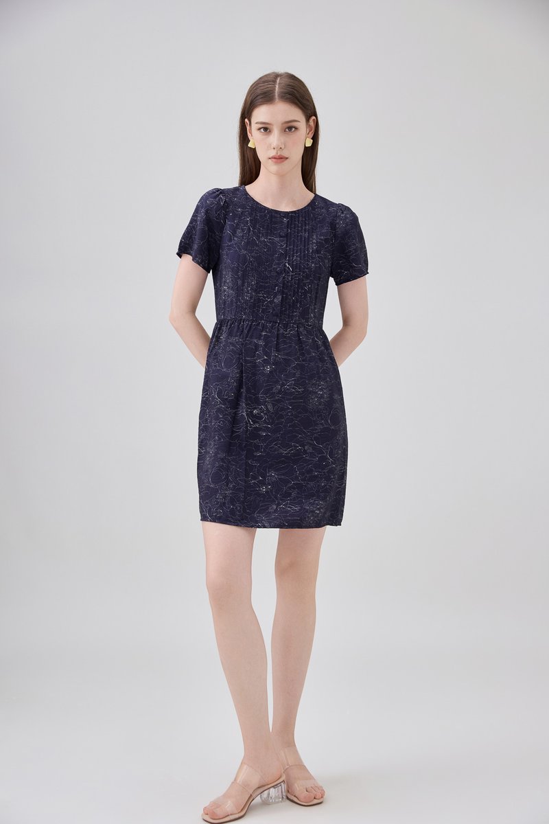 Antonella Pintuck Button Dress In Navy