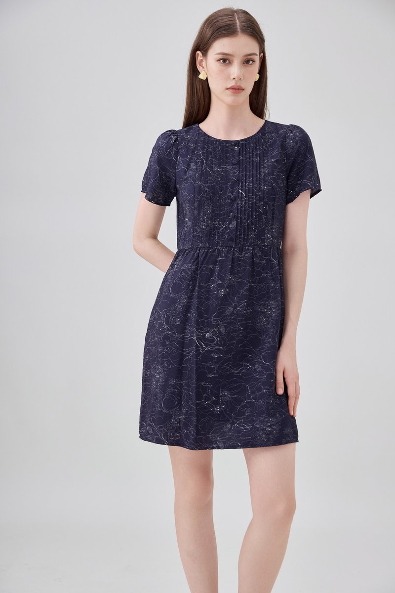 Antonella Pintuck Button Dress In Navy