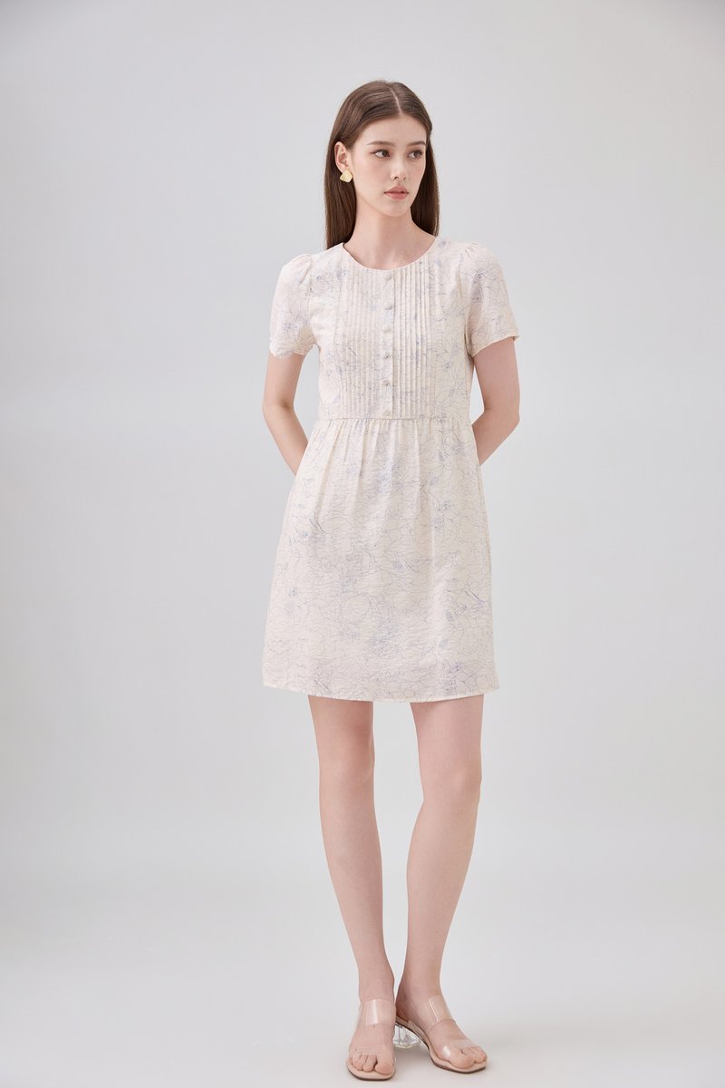 Antonella Pintuck Button Dress In Cream