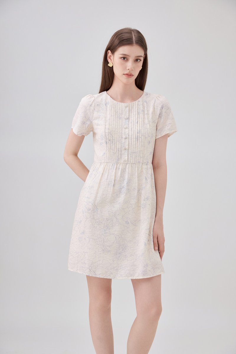 Antonella Pintuck Button Dress In Cream