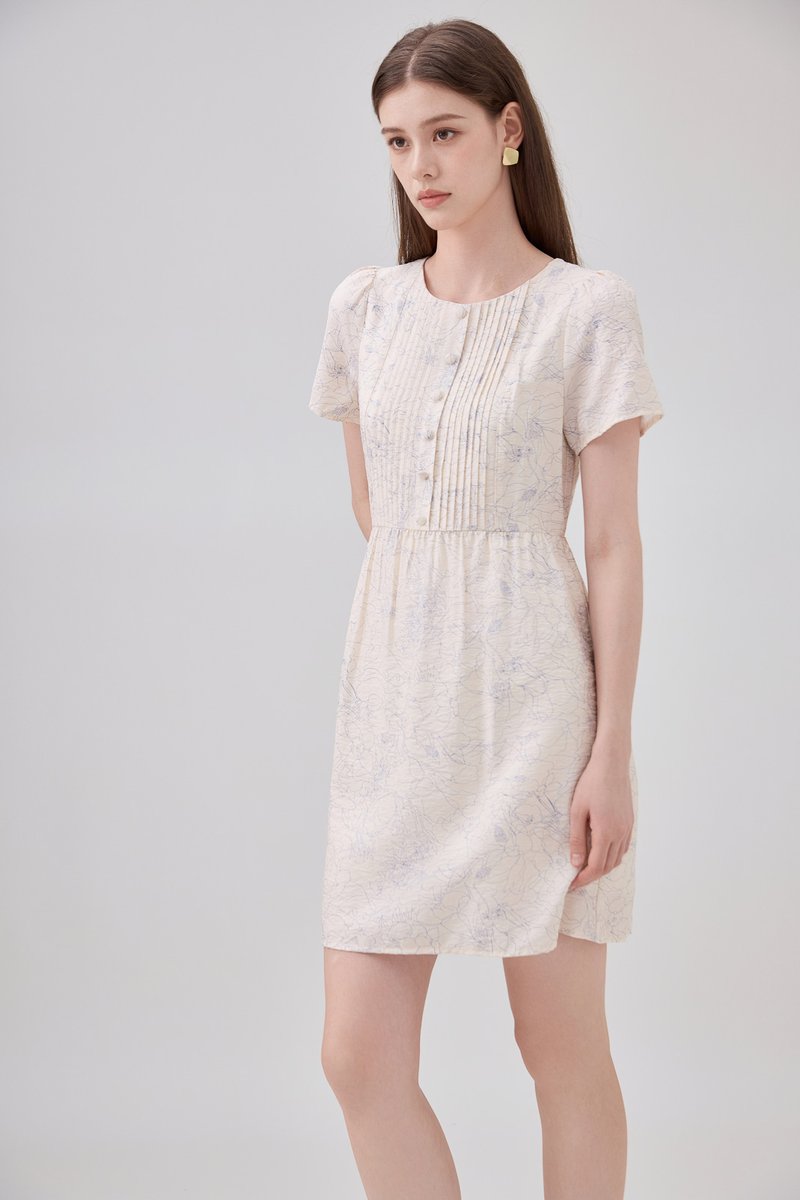Antonella Pintuck Button Dress In Cream