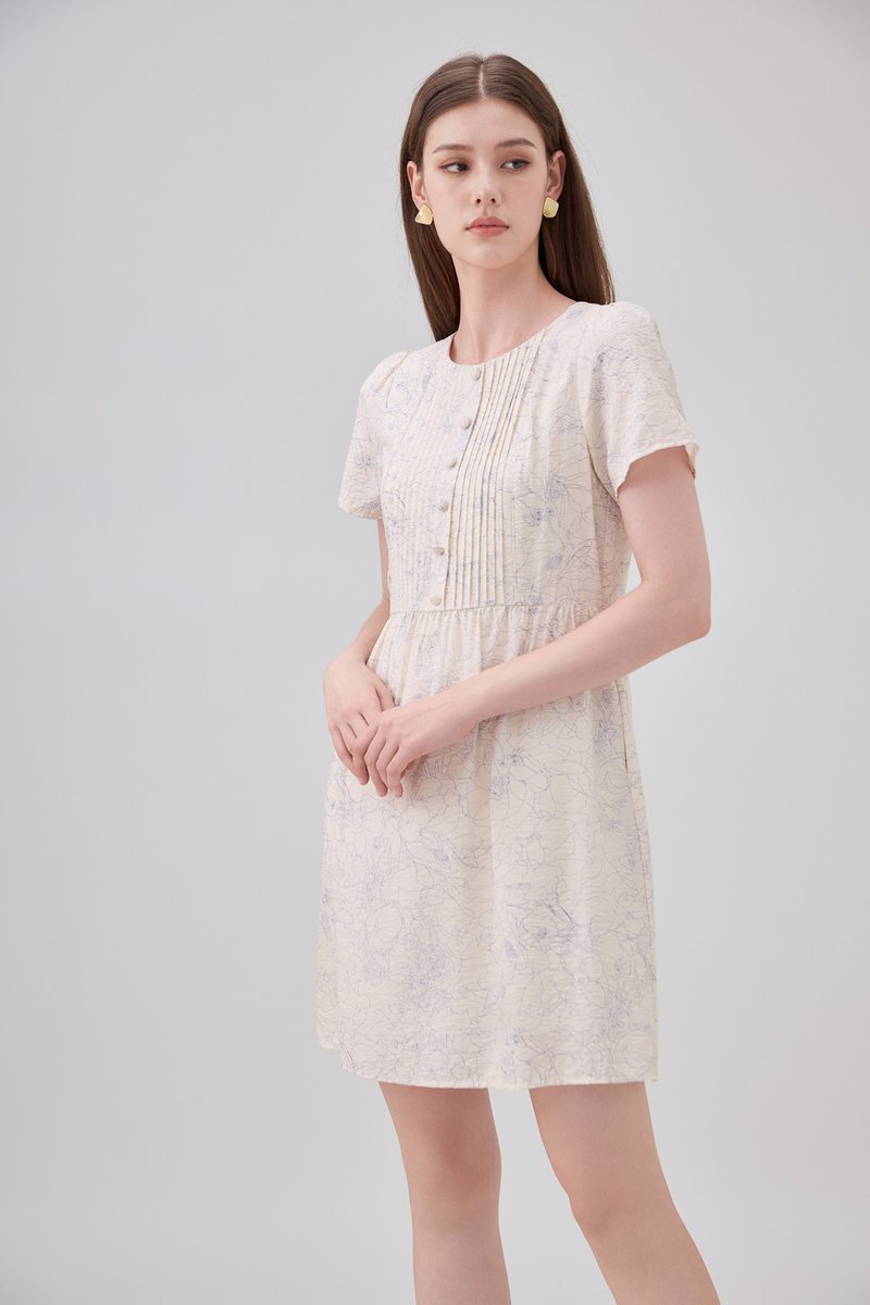 Antonella Pintuck Button Dress In Cream