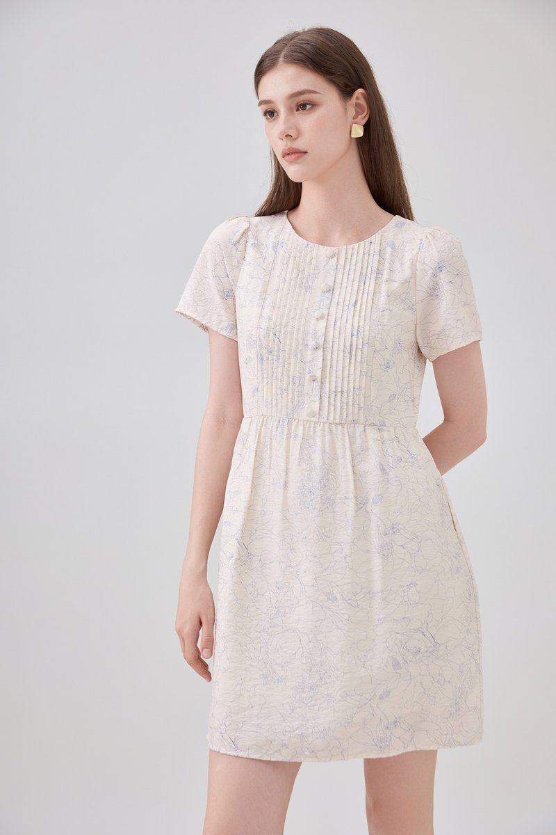 Antonella Pintuck Button Dress In Cream