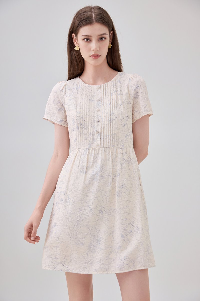 Antonella Pintuck Button Dress In Cream