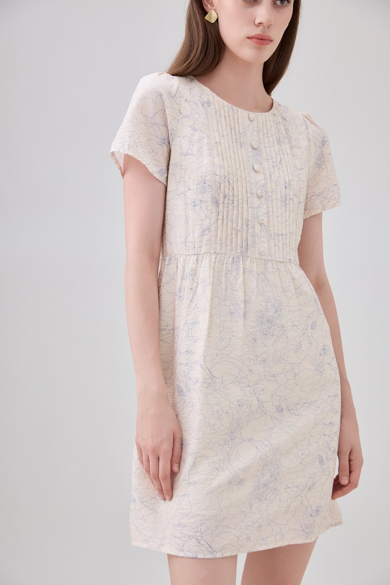 Antonella Pintuck Button Dress In Cream