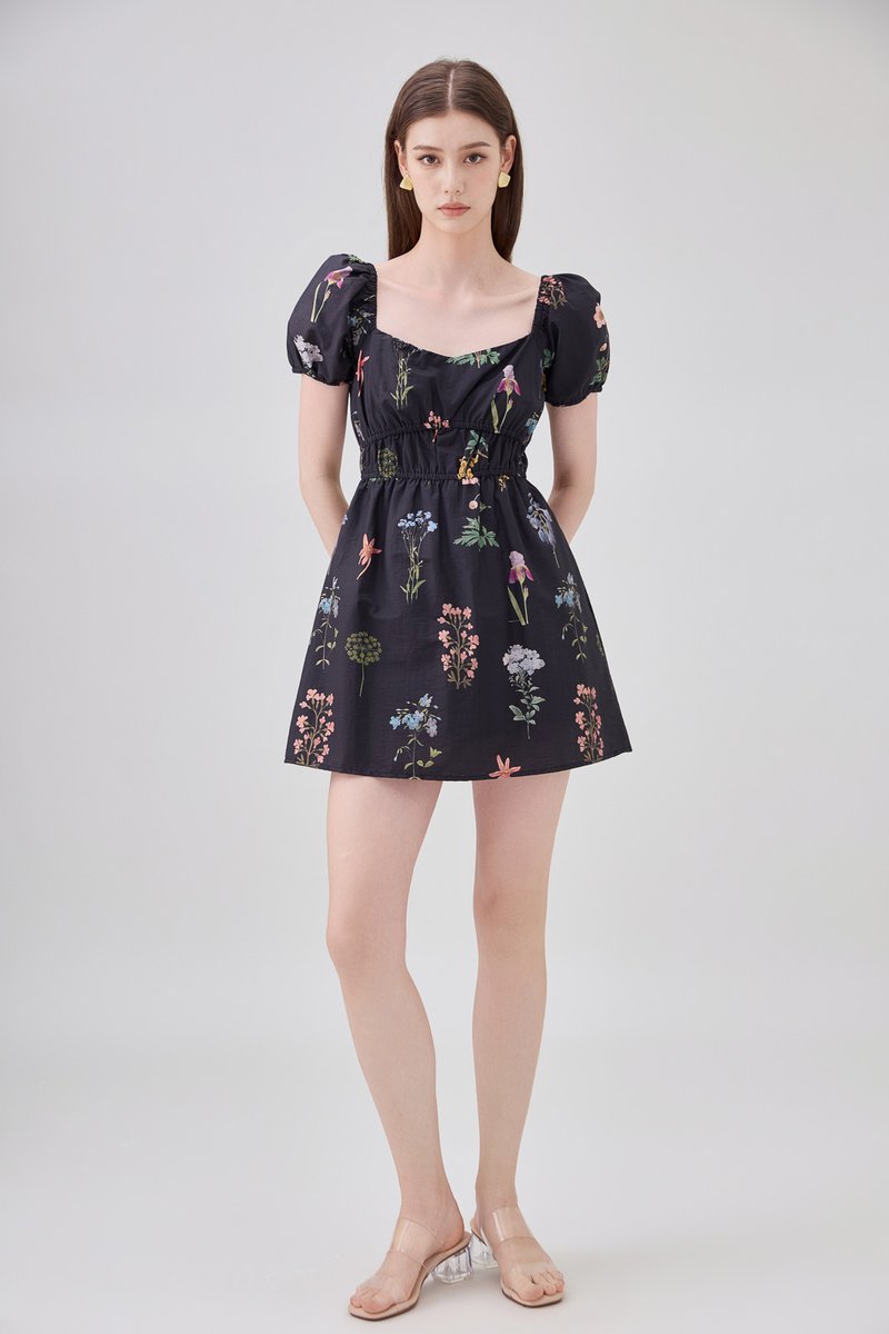 Chaya Botanical Garden Smocked Waist Dress Romper In Black